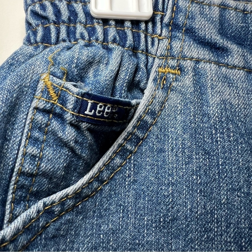 VTG Lee Mom Denim Jean Shorts 3 Blue Medium Wash High Waisted Side Elastic - Picture 2 of 9